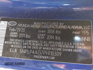 2023 Hyundai Elantra Limited with VIN 5NPLP4AG7PH110309, listed as a IAAI auction lot 41839676 with 37,198 mi miles and . Bid and sale history available at DreamBid. Image 9.