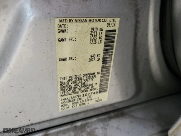 2015 Nissan Altima 2.5 SV with VIN 1N4AL3AP7FC107746, listed as a Copart auction lot 52786415 with 67,984 mi miles and Clean Title. Bid and sale history available at carsss.com. Image 12.