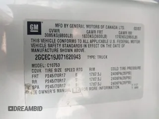 2007 Chevrolet Silverado 1500 LT w/1LT with VIN 2GCEC19J071620943, listed as a IAAI auction lot 41675473 with 358,881 mi miles. Bid and sale history available at carsss.com. Image 9.