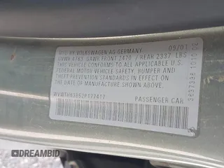2002 Volkswagen Passat GLX z VIN WVWTH63B52P177417, wystawiony jako IAAI lot #42431837 z przebiegiem 239 788 mil mil oraz . Historia ofert i sprzedaży dostępna na DreamBid. Obrazek 9.