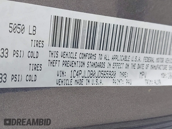 2018 Jeep Cherokee Limited with VIN 1C4PJLDB0JD565920, listed as a IAAI auction lot 41747170 with 121,604 mi miles and . Bid and sale history available at DreamBid. Image 9.