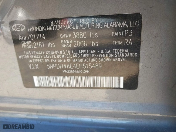 2014 Hyundai Elantra SE with VIN 5NPDH4AE4EH515489, listed as a IAAI auction lot 41702399 with 107,716 mi miles. Bid and sale history available at carsss.com. Image 9.