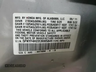 2012 Honda Pilot LX with VIN 5FNYF4H22CB005849, listed as a Copart auction lot 45019035 with 153,675 mi miles and Salvage Title. Bid and sale history available at carsss.com. Image 12.