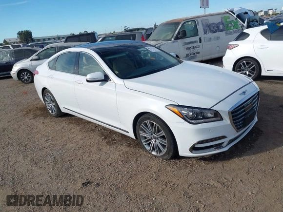 2018 Genesis G80 3.8L z VIN KMHGN4JE9JU216176, wystawiony jako IAAI lot #40976135 z przebiegiem 50 530 mil mil oraz . Historia ofert i sprzedaży dostępna na DreamBid. Obrazek 1.