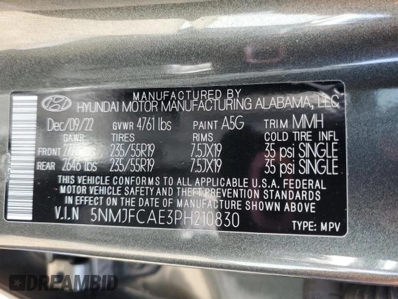 2023 Hyundai Tucson SEL with VIN 5NMJFCAE3PH210830, listed as a Copart auction lot 53682455 with 21,535 mi miles and Salvage Title. Bid and sale history available at DreamBid. Image 13.