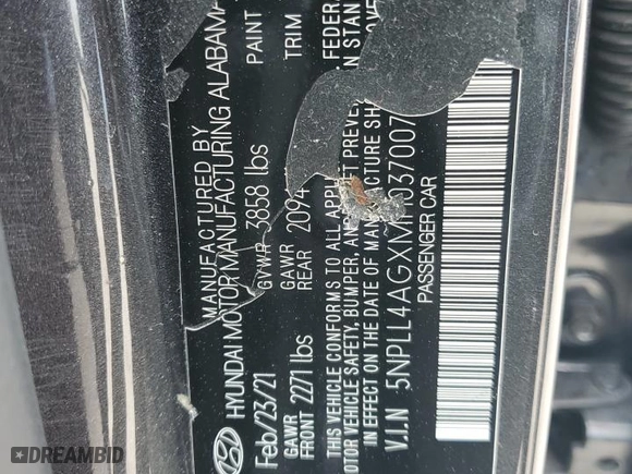 2021 Hyundai Elantra SE with VIN 5NPLL4AGXMH037007, listed as a Copart auction lot 69283454 with 83,781 mi miles and Salvage Title. Bid and sale history available at carsss.com. Image 12.