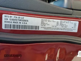 2021 Dodge Durango R/T with VIN 1C4SDHCT5MC626875, listed as a Copart auction lot 75697474 with 46,264 mi miles and Salvage Title. Bid and sale history available at DreamBid. Image 14.