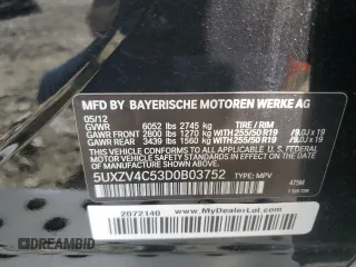 2013 BMW X5 xDrive35i with VIN 5UXZV4C53D0B03752, listed as a Copart auction lot 49836235 with 115,355 mi miles and Salvage Title. Bid and sale history available at carsss.com. Image 14.
