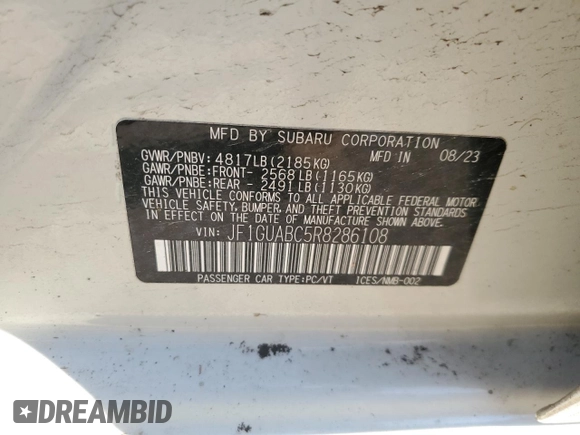 2024 Subaru Impreza with VIN JF1GUABC5R8286108, listed as a Copart auction lot 49062575 with 20,346 mi miles and Salvage Title. Bid and sale history available at DreamBid. Image 14.
