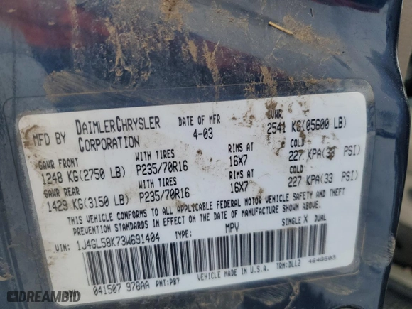 2003 Jeep Liberty Limited with VIN 1J4GL58K73W691404, listed as a Copart auction lot 45161815 with 154,334 mi miles and Salvage Title. Bid and sale history available at carsss.com. Image 13.