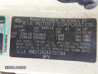 2010 Kia Soul + with VIN KNDJT2A24A7137264, listed as a IAAI auction lot 42163602 with 161,596 mi miles and . Bid and sale history available at DreamBid. Image 9.