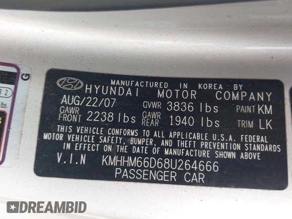 2008 Hyundai Tiburon GS z VIN KMHHM66D68U264666, wystawiony jako IAAI lot #41970123 z przebiegiem 186 448 mil mil oraz . Historia ofert i sprzedaży dostępna na DreamBid. Obrazek 9.