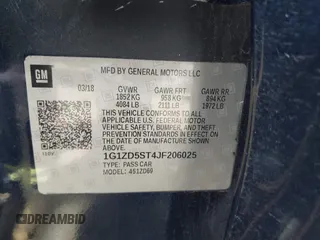 2018 Chevrolet Malibu LT with VIN 1G1ZD5ST4JF206025, listed as a IAAI auction lot 42081714 with 65,069 mi miles and . Bid and sale history available at carsss.com. Image 9.