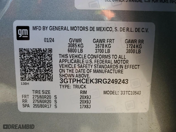 2024 GMC Sierra 1500 Elevation with VIN 3GTPHCEK3RG249243, listed as a Copart auction lot 47110655 with 0 mi miles and Salvage Title. Bid and sale history available at carsss.com. Image 12.