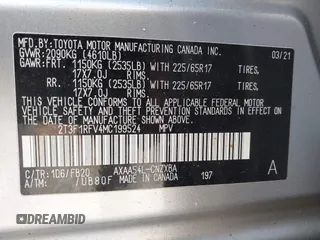 2021 Toyota RAV4 LE with VIN 2T3F1RFV4MC199524, listed as a IAAI auction lot 41898036 with 29,444 mi miles. Bid and sale history available at carsss.com. Image 9.