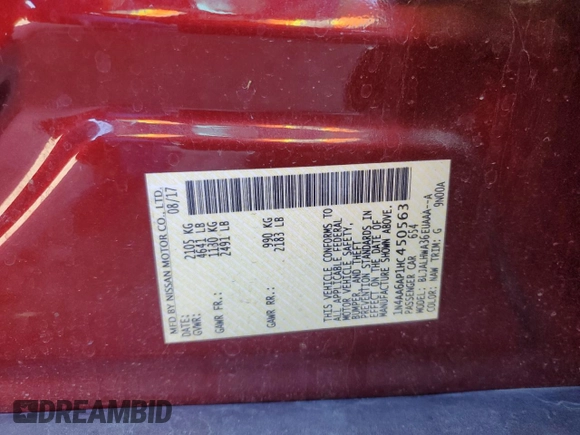 2017 Nissan Maxima SV with VIN 1N4AA6AP1HC450563, listed as a Copart auction lot 42515125 with 123,937 mi miles and Salvage Title. Bid and sale history available at carsss.com. Image 13.