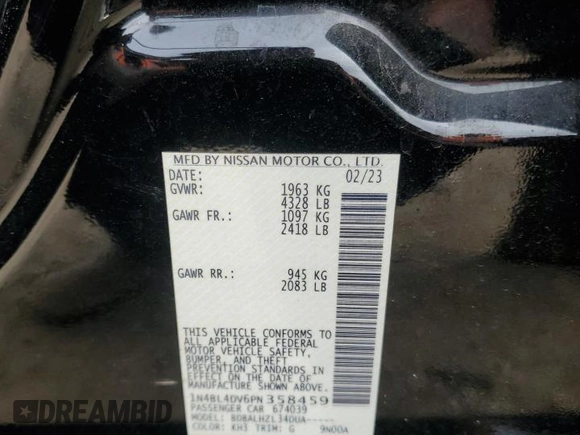 2023 Nissan Altima 2.5 SV with VIN 1N4BL4DV6PN358459, listed as a Copart auction lot 48411265 with 68,232 mi miles and Salvage Title. Bid and sale history available at carsss.com. Image 13.