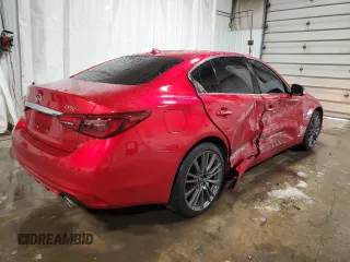 2020 Infiniti Q50 Red Sport 400 with VIN JN1FV7AR7LM660179, listed as a Copart auction lot 89016435 with 33,500 mi miles and Salvage Title. Bid and sale history available at carsss.com. Image 3.
