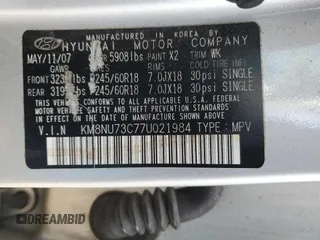 2007 Hyundai Veracruz GLS with VIN KM8NU73C77U021984, listed as a Copart auction lot 87482384 with 114,312 mi miles and Salvage Title. Bid and sale history available at DreamBid. Image 13.
