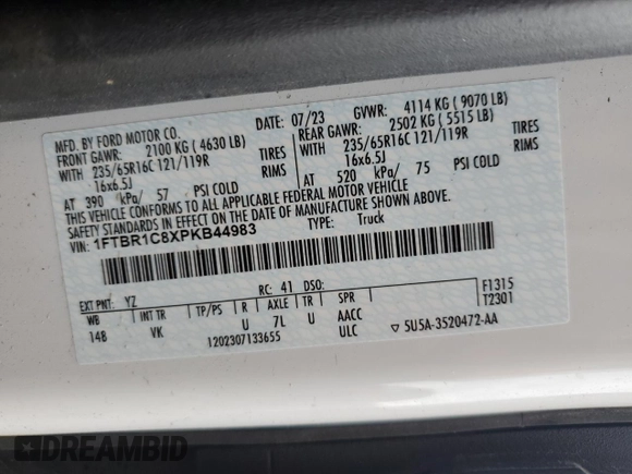 2023 Ford Transit Cargo с VIN 1FTBR1C8XPKB44983, выставлен на аукционе Copart как лот 63350635 с пробегом 73 083 миль миль и Списание • Salvage title. История ставок и продаж доступна на DreamBid. Изображение 14.