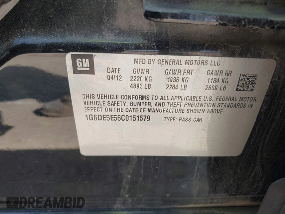 2012 Cadillac CTS Luxury with VIN 1G6DE5E56C0151579, listed as a IAAI auction lot 41717449 with 116,938 mi miles and . Bid and sale history available at DreamBid. Image 9.