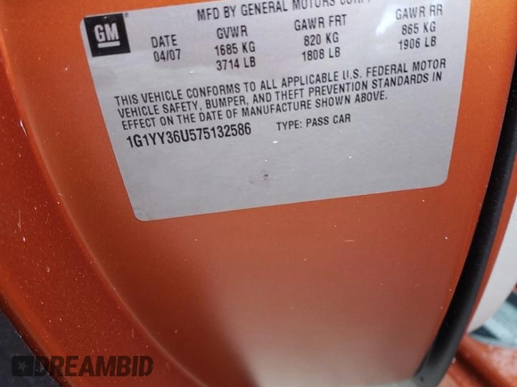2007 Chevrolet Corvette z VIN 1G1YY36U575132586, wystawiony jako Copart lot #46569455 z przebiegiem Nie podano mil oraz Szkoda całkowita • Salvage title. Historia ofert i sprzedaży dostępna na DreamBid. Obrazek 13.