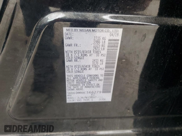 2019 Infiniti QX60 Luxe with VIN 5N1DL0MMXKC566279, listed as a Copart auction lot 48209385 with 251,448 mi miles and Clean title. Bid and sale history available at DreamBid. Image 13.