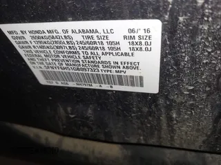 2016 Honda Pilot EX-L with VIN 5FNYF6H51GB097323, listed as a IAAI auction lot 41989978 with 105,006 mi miles. Bid and sale history available at carsss.com. Image 9.