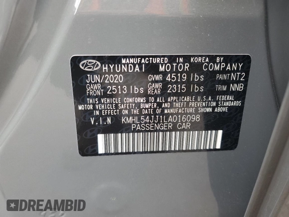 2020 Hyundai Sonata Hybrid Limited with VIN KMHL54JJ1LA016098, listed as a Copart auction lot 73276294 with 40,906 mi miles and Salvage Title. Bid and sale history available at carsss.com. Image 13.