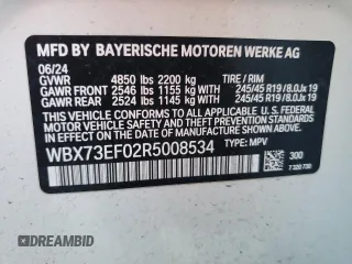 2024 BMW X1 xDrive28i with VIN WBX73EF02R5008534, listed as a Copart auction lot 43557675 with 0 mi miles and Salvage Title. Bid and sale history available at carsss.com. Image 14.