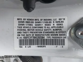 2019 Honda Civic EX-L z VIN 19XFC1F70KE202584, wystawiony jako IAAI lot #41727976 z przebiegiem 67 891 mil mil oraz . Historia ofert i sprzedaży dostępna na DreamBid. Obrazek 9.