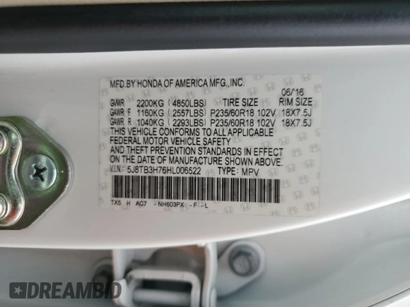 2017 Acura RDX Advance with VIN 5J8TB3H76HL006522, listed as a Copart auction lot 50942425 with 85,632 mi miles and Salvage title. Bid and sale history available at DreamBid. Image 15.