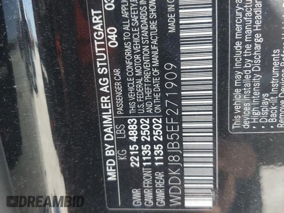 2014 Mercedes-Benz E 350 with VIN WDDKJ8JB5EF271909, listed as a Copart auction lot 54953225 with 204,456 mi miles and Salvage title. Bid and sale history available at DreamBid. Image 12.