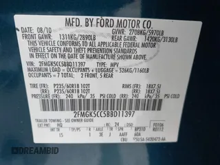 2011 Ford Flex SEL with VIN 2FMGK5CC5BBD11397, listed as a IAAI auction lot 41761523 with 130,392 mi miles. Bid and sale history available at carsss.com. Image 9.