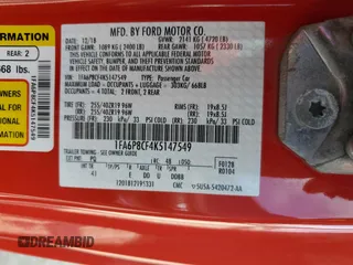 2019 Ford Mustang GT with VIN 1FA6P8CF4K5147549, listed as a Copart auction lot 55528615 with 53,412 mi miles and Salvage title. Bid and sale history available at DreamBid. Image 12.