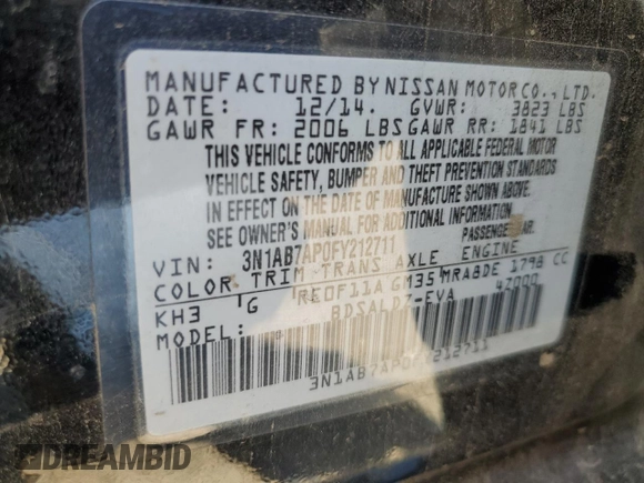 2015 Nissan Sentra SV with VIN 3N1AB7AP0FY212711, listed as a Copart auction lot 52387635 with 153,707 mi miles and Salvage Title. Bid and sale history available at carsss.com. Image 14.