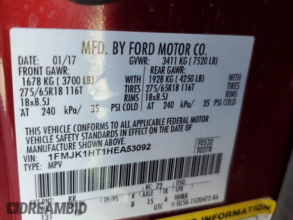2017 Ford Expedition Max XLT z VIN 1FMJK1HT1HEA53092, wystawiony jako Copart lot #51065245 z przebiegiem 165 681 mil mil oraz Szkoda całkowita • Salvage title. Historia ofert i sprzedaży dostępna na DreamBid. Obrazek 13.