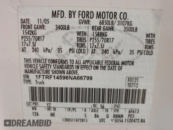 2006 Ford F-150 XL with VIN 1FTRF14596NA66799, listed as a Copart auction lot 47409015 with 303,447 mi miles and Clean Title. Bid and sale history available at carsss.com. Image 13.