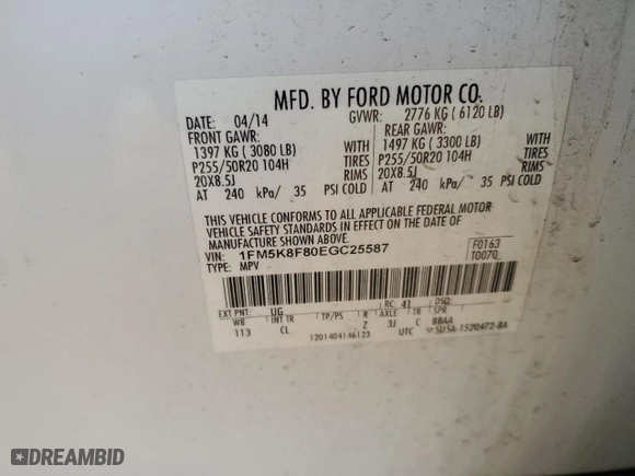 2014 Ford Explorer Limited with VIN 1FM5K8F80EGC25587, listed as a Copart auction lot 50420435 with 201,248 mi miles and Salvage Title. Bid and sale history available at carsss.com. Image 13.