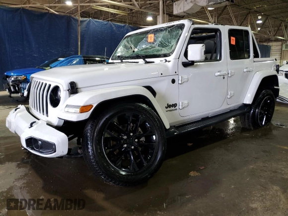 2021 Jeep Wrangler Unlimited Sahara High Altitude with VIN 1C4HJXEN7MW651514, listed as a Copart auction lot 83654114 with Not provided miles and Salvage title. Bid and sale history available at DreamBid. Image 1.