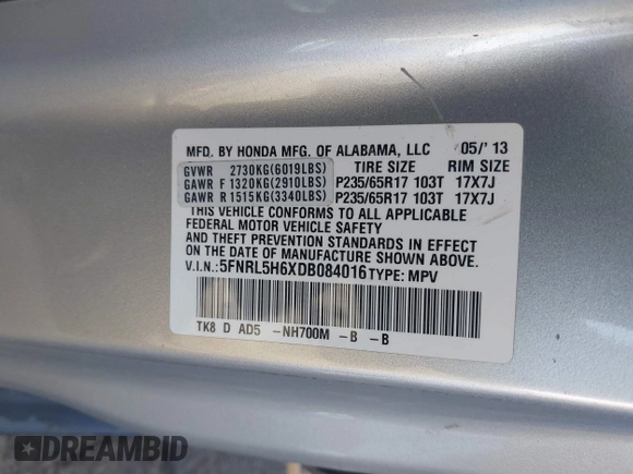 2013 Honda Odyssey EX-L with VIN 5FNRL5H6XDB084016, listed as a IAAI auction lot 42044300 with 156,296 mi miles and . Bid and sale history available at carsss.com. Image 9.