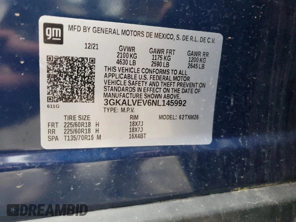 2022 GMC Terrain SLT с VIN 3GKALVEV6NL145992, выставлен на аукционе Copart как лот 52503015 с пробегом Не указан миль и Списание • Salvage title. История ставок и продаж доступна на DreamBid. Изображение 14.