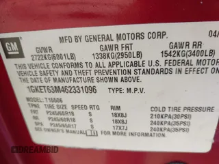 2006 GMC Envoy Denali z VIN 1GKET63M462331096, wystawiony jako IAAI lot #42152866 z przebiegiem 182 682 mil mil oraz . Historia ofert i sprzedaży dostępna na DreamBid. Obrazek 9.