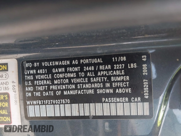 2007 Volkswagen Eos 3.2L с VIN WVWFB71F27V027570, выставлен на аукционе IAAI как лот 42251879 с пробегом 113 736 миль миль и . История ставок и продаж доступна на DreamBid. Изображение 9.