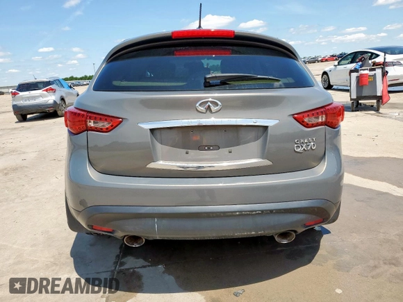 2015 Infiniti QX70 with VIN JN8CS1MW1FM481491, listed as a Copart auction lot 58841045 with 196,155 mi miles and Salvage title. Bid and sale history available at DreamBid. Image 6.