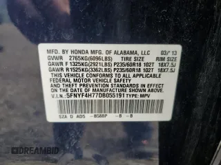 2013 Honda Pilot EX-L с VIN 5FNYF4H77DB055191, выставлен на аукционе Copart как лот 49885265 с пробегом 123 179 миль миль и Списание • Salvage title. История ставок и продаж доступна на DreamBid. Изображение 13.