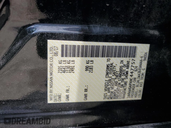 2017 Nissan Maxima SL с VIN 1N4AA6APXHC447757, выставлен на аукционе Copart как лот 57054515 с пробегом 131 189 миль миль и Списание • Salvage title. История ставок и продаж доступна на DreamBid. Изображение 12.