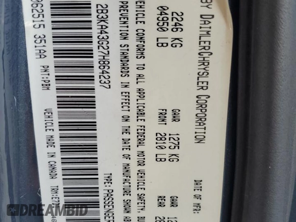 2007 Dodge Charger z VIN 2B3KA43G27H864237, wystawiony jako Copart lot #56039375 z przebiegiem 172 236 mil mil oraz Czysty tytuł • Clean title. Historia ofert i sprzedaży dostępna na DreamBid. Obrazek 12.