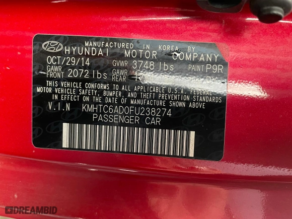 2015 Hyundai Veloster with VIN KMHTC6AD0FU238274, listed as a Copart auction lot 45174464 with 143,112 mi miles. Bid and sale history available at carsss.com. Image 10.