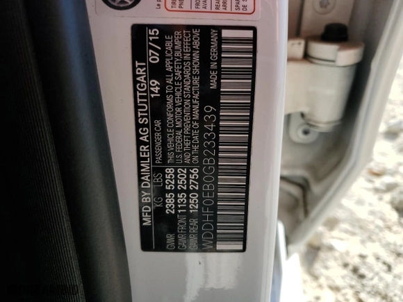 2016 Mercedes-Benz E-Class E 250 BlueTEC Luxury with VIN WDDHF0EB0GB233439, listed as a Copart auction lot 52009825 with 45,681 mi miles and Salvage Title. Bid and sale history available at carsss.com. Image 12.